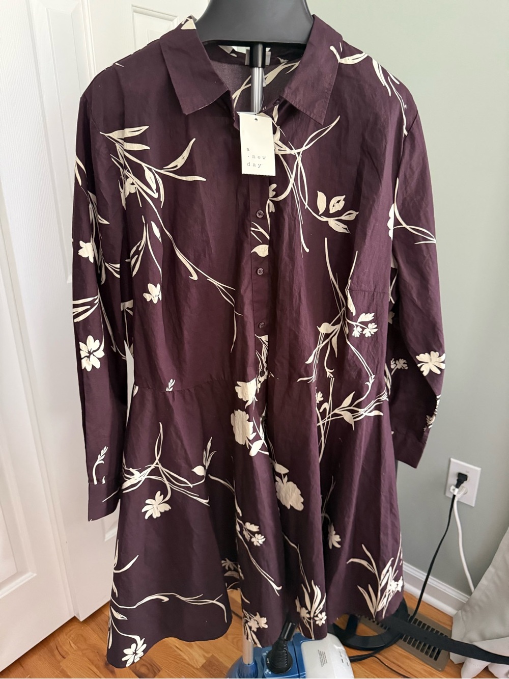 A New Day Brown Floral Button Front Shirt Dress NWT 2XL
